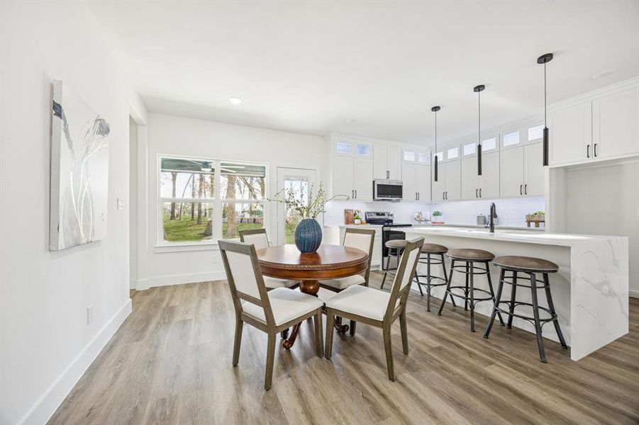 Breakfast area with a view of the back yard.