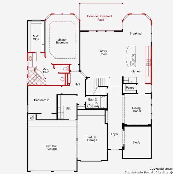 2D floor plan layout of this home in Homestead 75', Schertz, TX (Image 4).