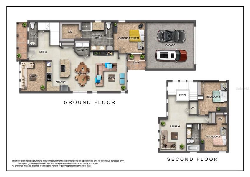 2D floor plan layout of this home in Emerald Landing at Waterside at Lakewood Ranch – Cottage Series, Sarasota, FL (Image 5). 2D floor plan layout of this home in Emerald Landing at Waterside at Lakewood Ranch – Cottage Series, Sarasota, FL (Image 5).
