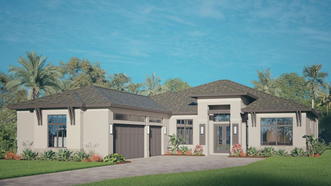 Representative exterior photo of a completed home built from the Artistry by GHO Homes in The Reserve at Grand Harbor, Vero Beach, FL (Image 4). Representative exterior photo of a completed home built from the Artistry by GHO Homes in The Reserve at Grand Harbor, Vero Beach, FL (Image 4).