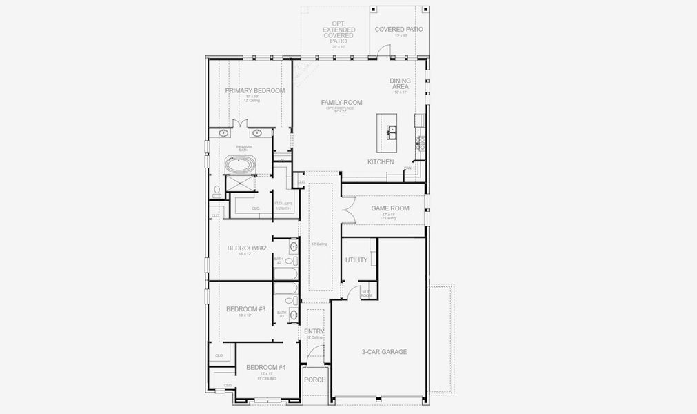 2D floor plan layout for the 2493W by Perry Homes in Hidden Canyon 55', San Antonio, TX (Image 3).