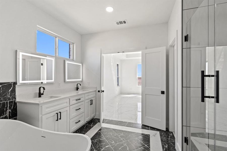 Bathroom with separate shower and tub and vanity