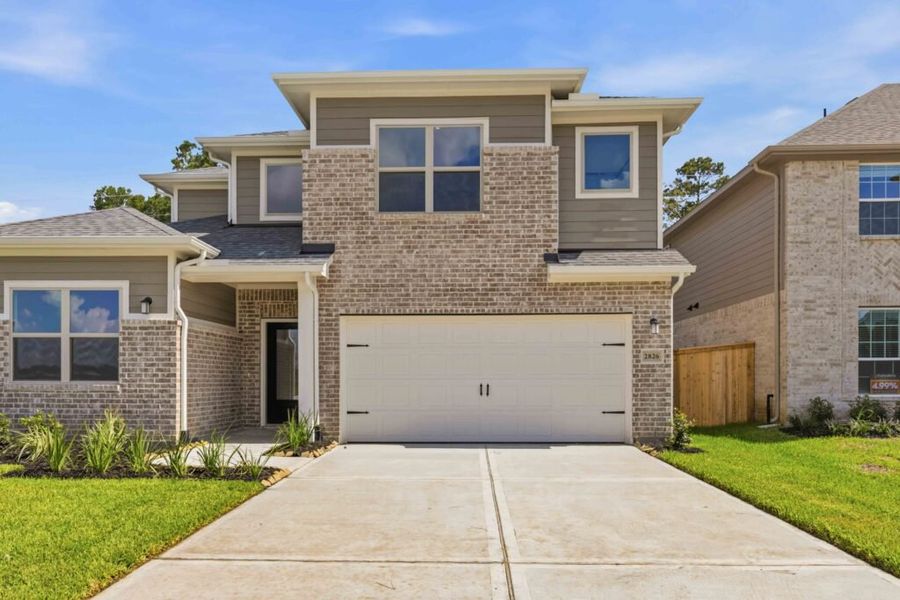 Representative exterior photo of a completed home built from the Louise by Autograph Homes in Sundance Cove, Crosby, TX (Image 1). Representative exterior photo of a completed home built from the Louise by Autograph Homes in Sundance Cove, Crosby, TX (Image 1).