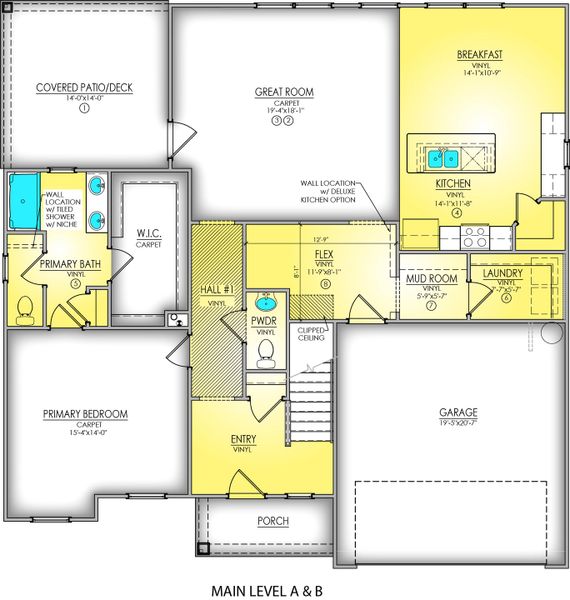 2D floor plan layout for the Connor II by Great Southern Homes in Edwards Ridge, Central, SC (Image 3).