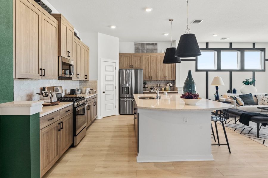 Furnished interior view inside a new home in The Grove at Blackhawk, Pflugerville (Image 9). Furnished interior view inside a new home in The Grove at Blackhawk, Pflugerville (Image 9).
