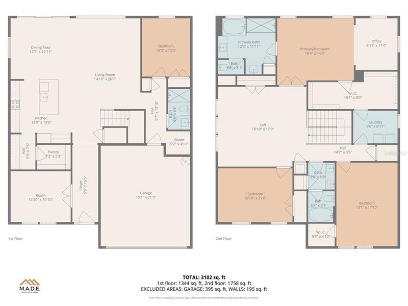 2D floor plan layout of this home in Deerbrook, Land O' Lakes, FL (Image 5).