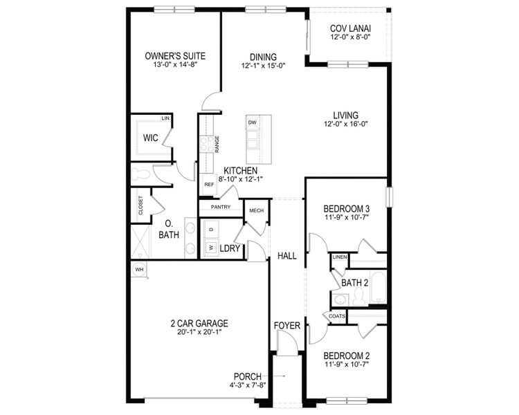 2D floor plan layout for the Aria by D.R. Horton in Oakfield Lakes, Parrish, FL (Image 4).