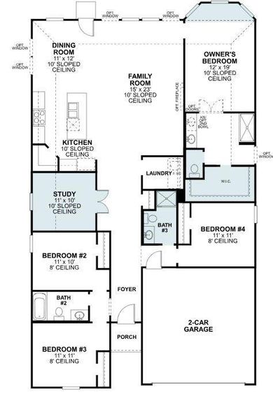 2D floor plan layout of this home in Mobberly Farms, Pilot Point, TX (Image 3).