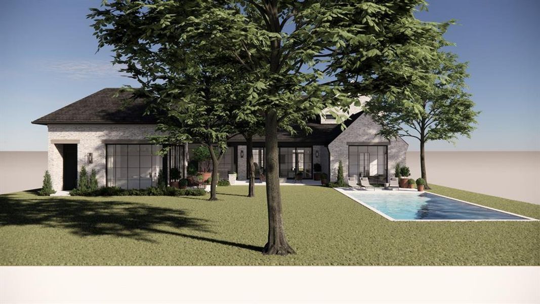 Rendering - mature trees and back yard