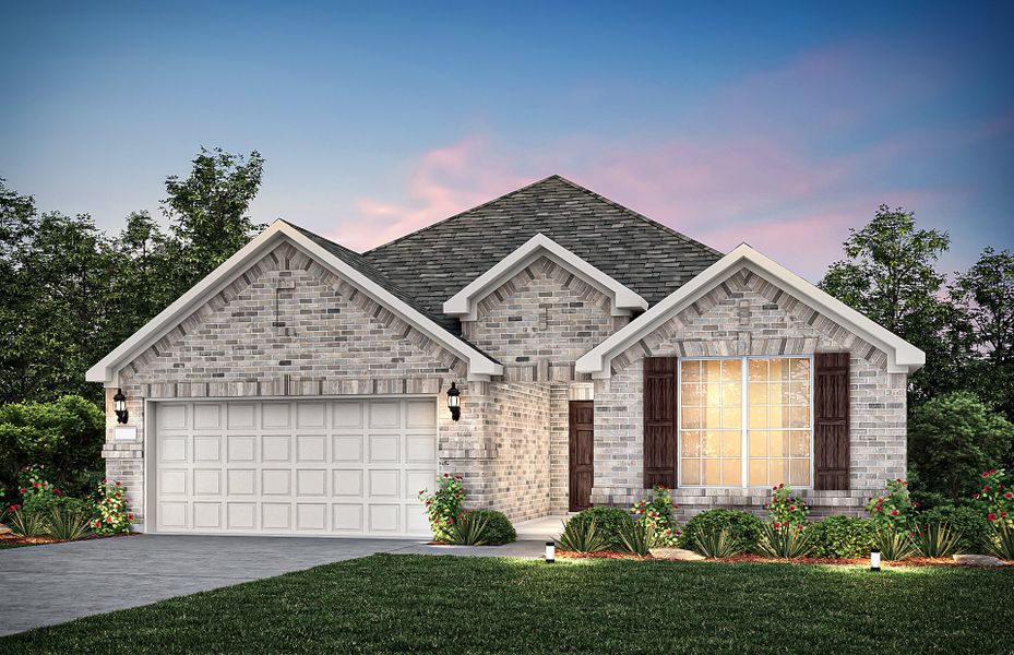 Exterior A with wood shutters, and 2-car garage with additional storage