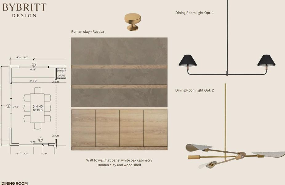 Visualize design concepts with floor plans, cabinetry, and lighting options for an elegant dining space.