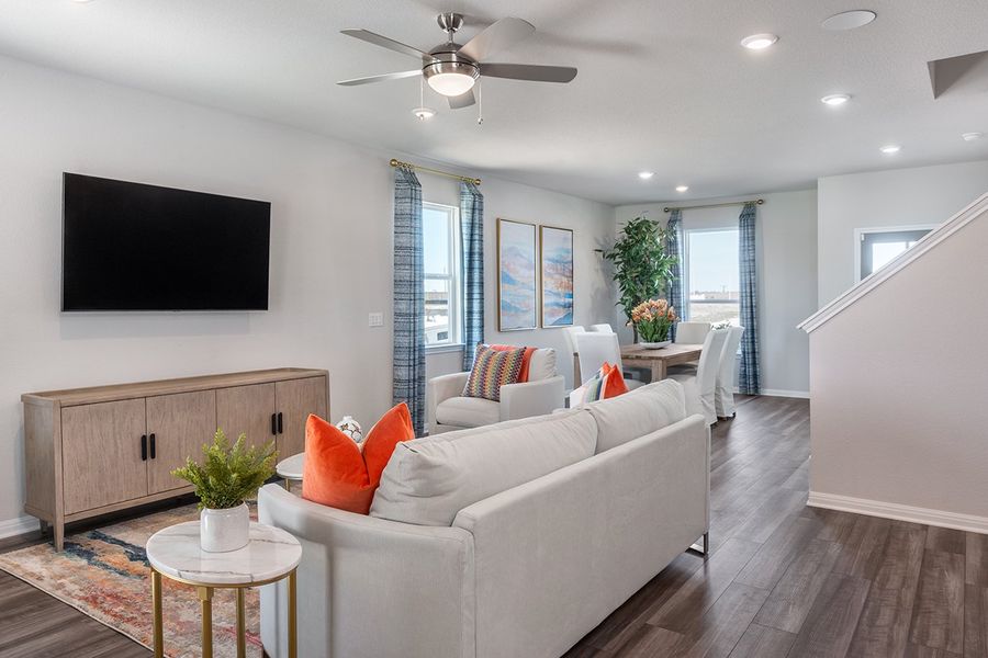 Representative furnished interior of a home built from the Bruckner 2 by Taylor Morrison in Longview 40s - Alley, Del Valle (Image 8). Representative furnished interior of a home built from the Bruckner 2 by Taylor Morrison in Longview 40s - Alley, Del Valle (Image 8).