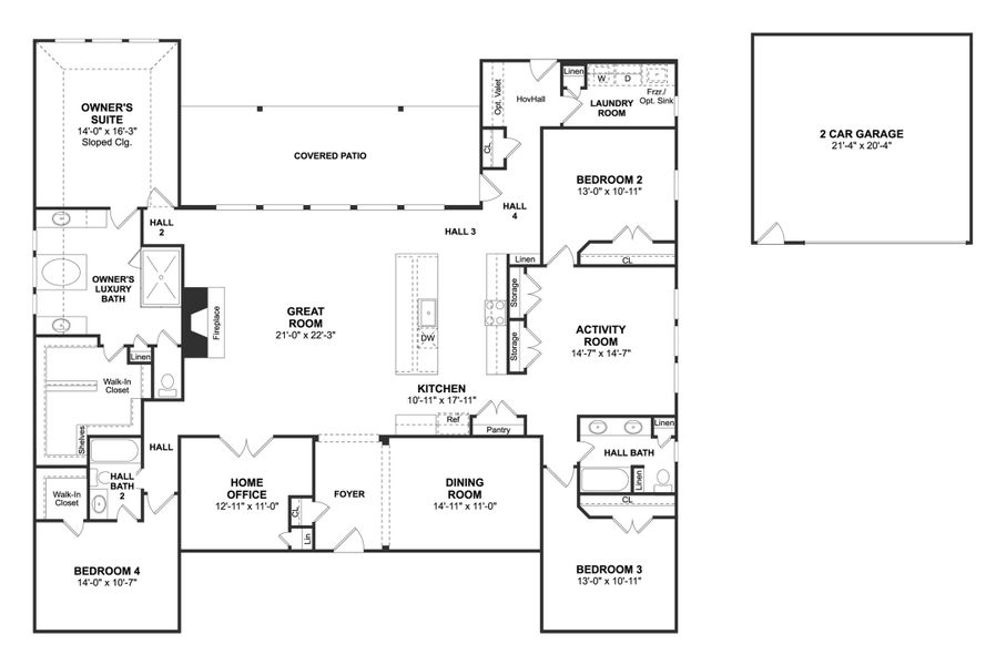 2D floor plan layout for the Elin by K. Hovnanian® Homes in Lakeview, Waller, TX (Image 3). 2D floor plan layout for the Elin by K. Hovnanian® Homes in Lakeview, Waller, TX (Image 3).