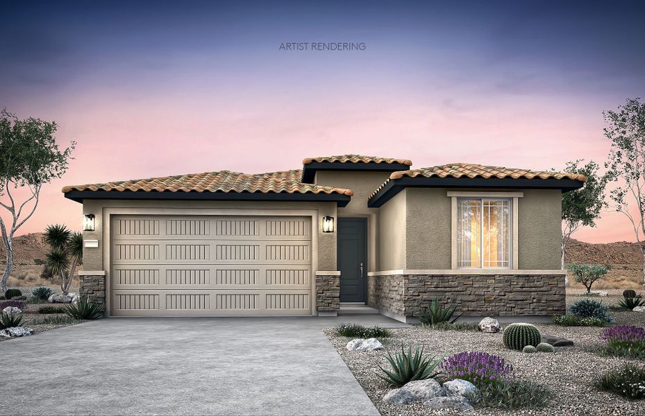 Representative exterior photo of a completed home built from the Verbena by Pulte Homes in Soleo, Queen Creek, AZ (Image 2). Representative exterior photo of a completed home built from the Verbena by Pulte Homes in Soleo, Queen Creek, AZ (Image 2).