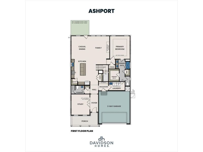 2D floor plan layout for the The Ashport G by Davidson Homes LLC in Windgate, Mooresville, NC (Image 3).