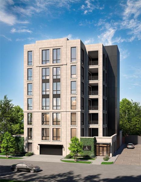 The Beverly Mid-Rise Artist Rendition. Located in the heart of Tanglewood within Greater Uptown Houston- being developed by the highly coveted G.T. Leach in collaboration with the esteemed developer, Rama Companies. The building accommodates full 360 degree views from every single home here!