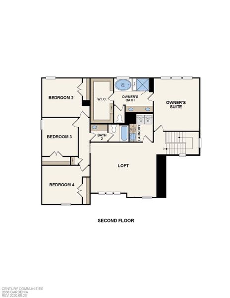 2D floor plan layout for the Gardenia by Century Communities in Oakridge Farms, Mooresville, NC (Image 4).