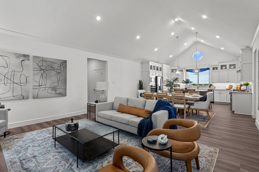 Great room with vaulted ceiling