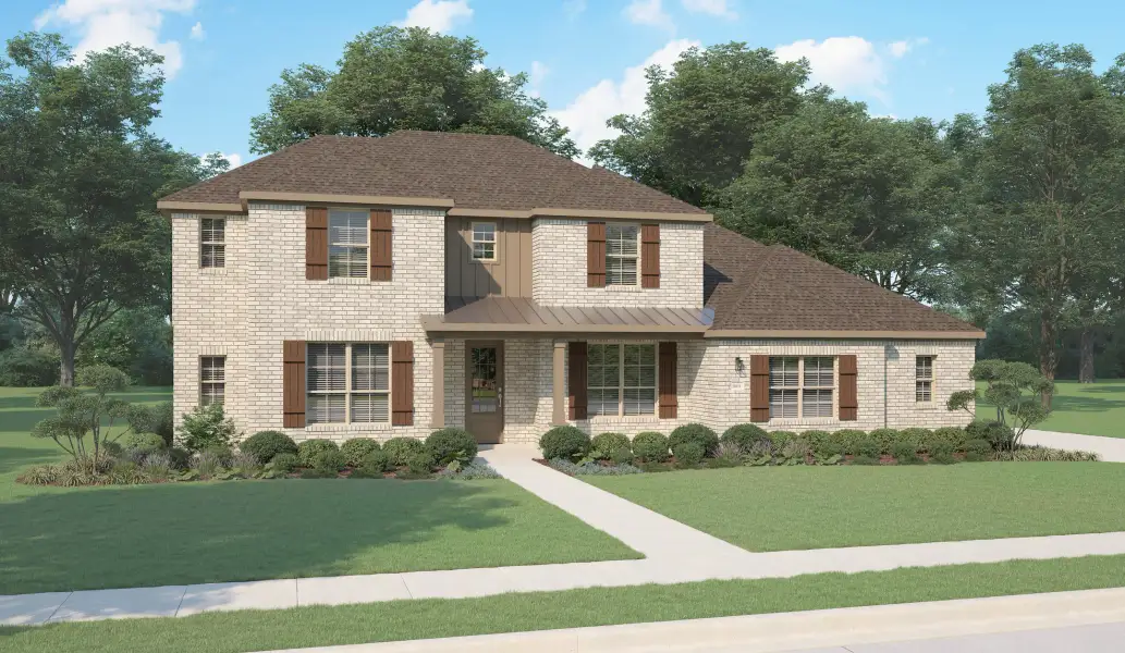 Representative exterior photo of a completed home built from the Emerson II by Centre Living Homes in Ellis Ranch Manors, Waxahachie, TX (Image 5). Representative exterior photo of a completed home built from the Emerson II by Centre Living Homes in Ellis Ranch Manors, Waxahachie, TX (Image 5).