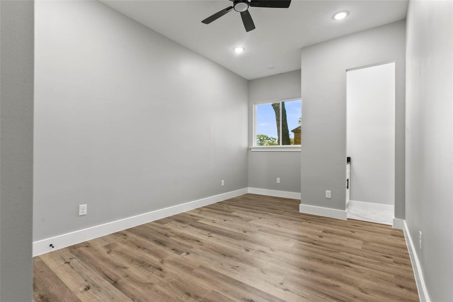 The two secondary bedrooms each have their own walk-in closets and private vanities with sink. The two secondary bedrooms each have their own walk-in closets and private vanities with sink.