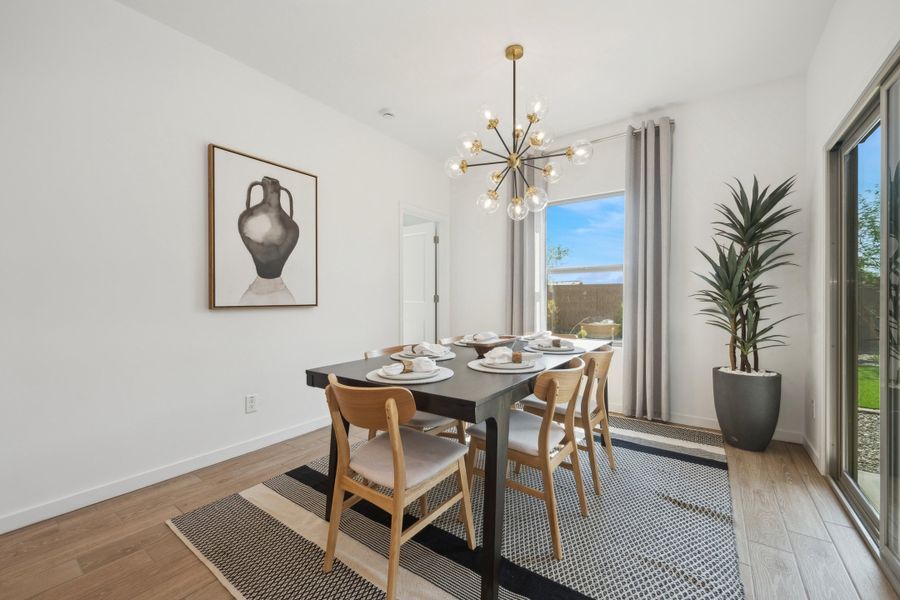 Dining area with chandelier