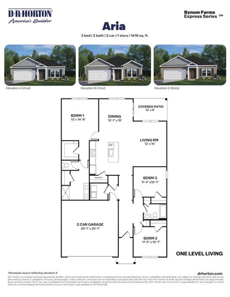 2D floor plan layout for the Aria - Express by D.R. Horton in Bynum Farms, Farmville, NC (Image 3).
