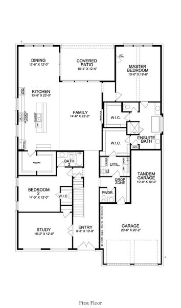 2D floor plan layout for the Pacifica by Landon Homes in Fields - Brookside North, Frisco, TX (Image 3).