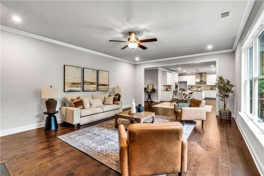Furnished interior view inside a new home in The Estates at Hurricane Pointe, Douglasville (Image 8). Furnished interior view inside a new home in The Estates at Hurricane Pointe, Douglasville (Image 8).