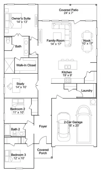 2D floor plan layout of this home in Scotts Bend, Baytown, TX (Image 2).