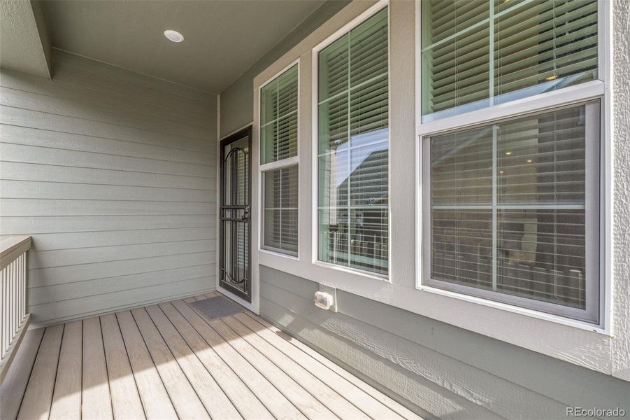Exterior details and patio area of a home in Green Valley Ranch Active Adult, Aurora (Image 27).