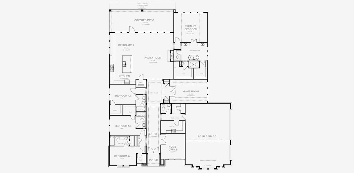 2D floor plan layout for the 3390A by Perry Homes in Bristol Valley, Rockwall, TX (Image 3).