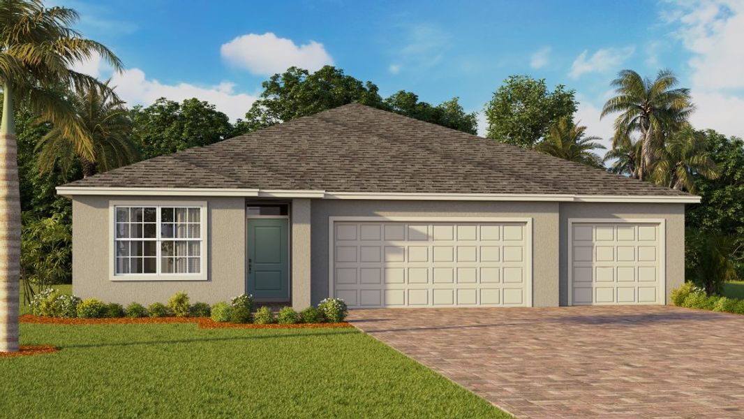 Representative exterior photo of a completed home built from the DENHAM by D.R. Horton in Cove at West Port - Express, Port Charlotte, FL (Image 4).