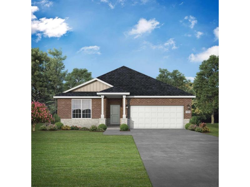 Front exterior of a new home in Sundance Cove, Crosby, TX, highlighting curb appeal (Image 1).