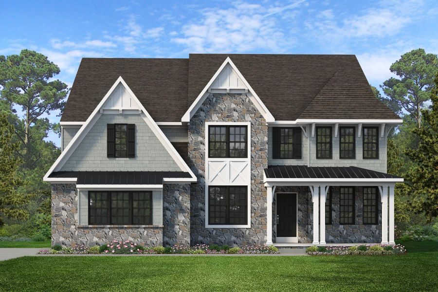 Representative exterior photo of a completed home built from the Devonshire by Keystone Custom Homes in McLean South Shore, Belmont, NC (Image 43).