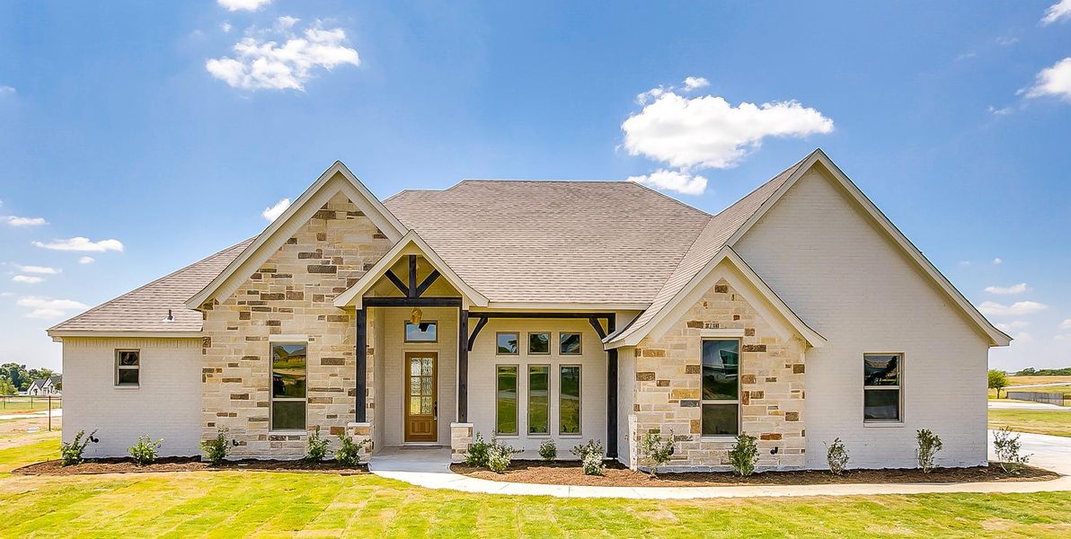 Representative exterior photo of a completed home built from the 100-2466-0718 by Abba River Homes in Stanford Estates, Springtown, TX (Image 3).