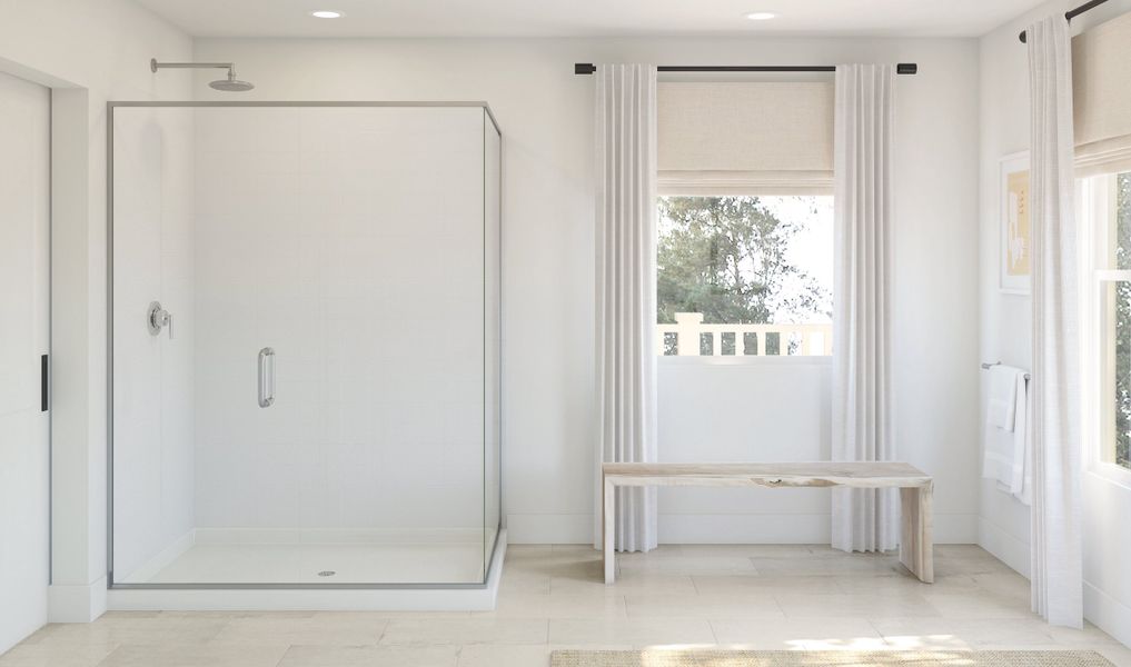 Primary bath with semi-frameless shower