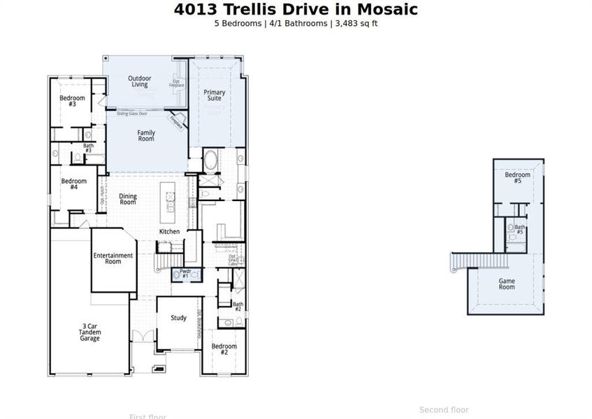 2D floor plan layout of this home in Mosaic: 60ft. lots, Celina, TX (Image 4).