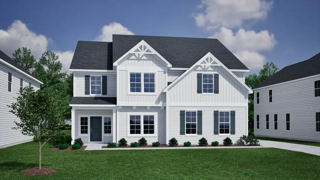 Representative exterior photo of a completed home built from the Warwick II - Vanguard Collection by Mungo Homes in Scotts Hill Village, Wilmington, NC (Image 20).