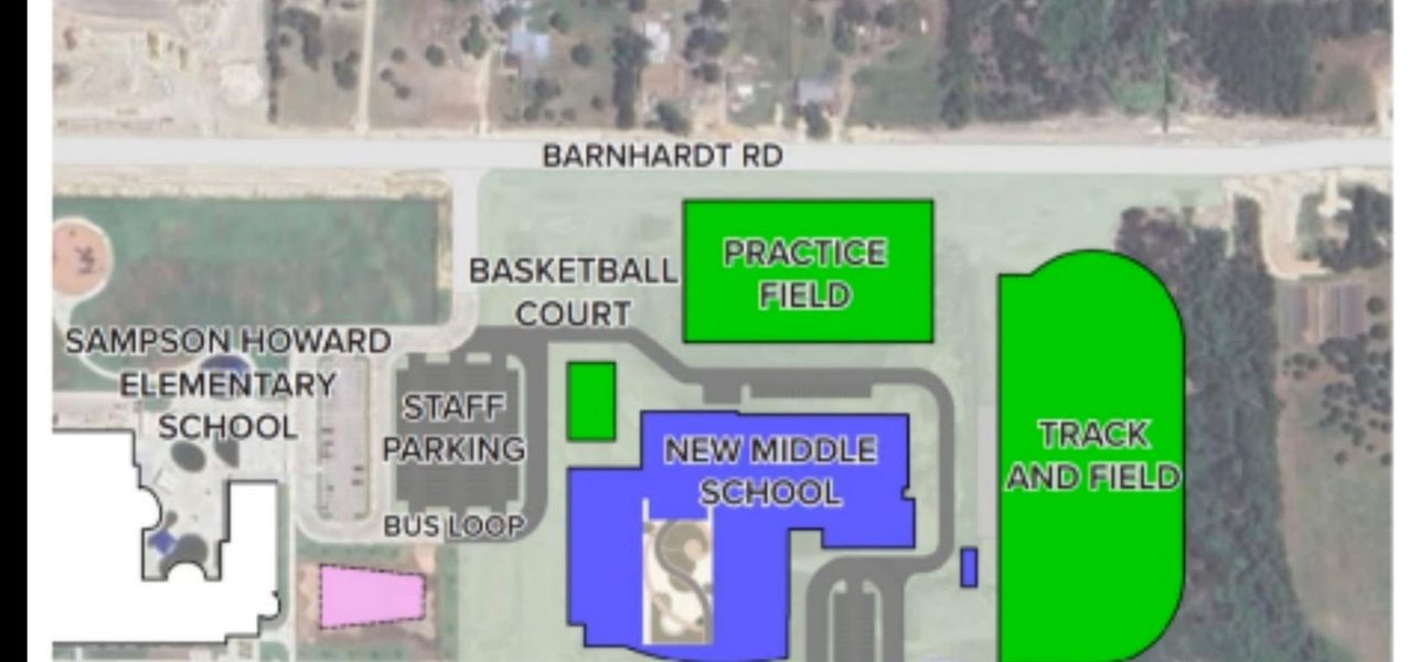 The new Sampson Howard Elementary Scholl opened this past August. A new Middle school has already been approved for construction. To include a football / track field, gymnasium on Barnhardt Rd. Is located a country block over. All properties in this subdivision are 1 acre estates.or more. The new Sampson Howard Elementary Scholl opened this past August. A new Middle school has already been approved for construction. To include a football / track field, gymnasium on Barnhardt Rd. Is located a country block over. All properties in this subdivision are 1 acre estates.or more.
