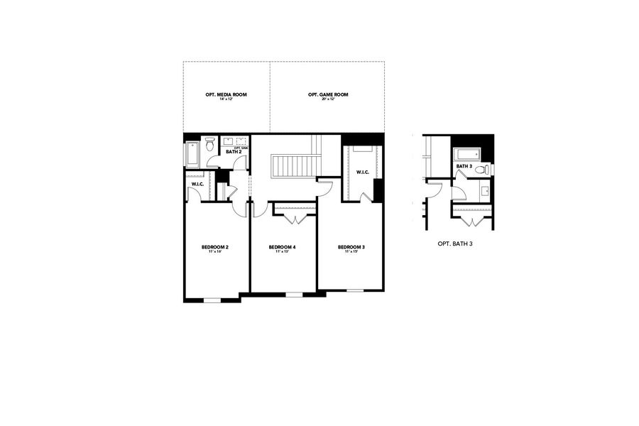 2D floor plan layout for the Capri II by DRB Homes in The Woodlands Hills, Willis, TX (Image 4).