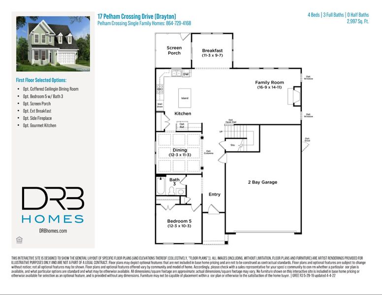 2D floor plan layout of this home in Pelham Crossing Single Family Homes, Greenville, SC (Image 3).