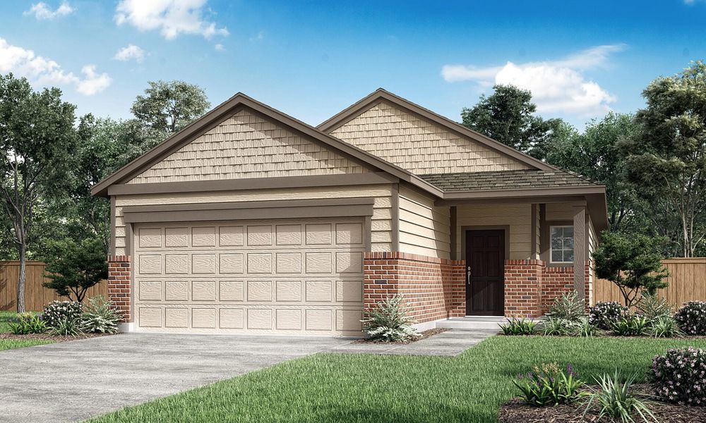 Representative exterior photo of a completed home built from the Austin by Pacesetter Homes in Grande Estates, Bertram, TX (Image 1). Representative exterior photo of a completed home built from the Austin by Pacesetter Homes in Grande Estates, Bertram, TX (Image 1).