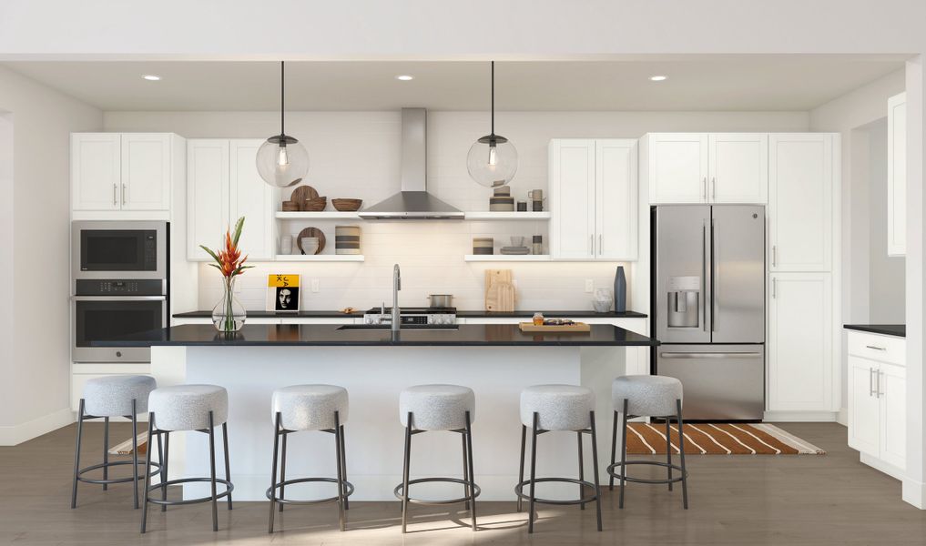 Kitchen with pendant lighting and floating shelves Kitchen with pendant lighting and floating shelves