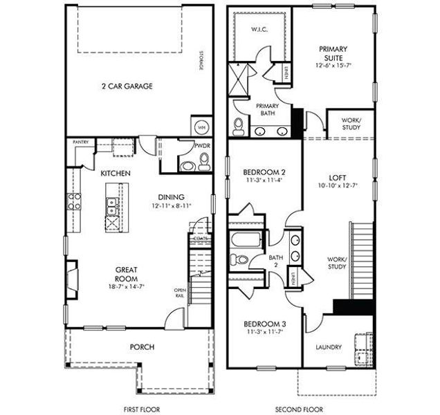 2D floor plan layout of this home in Hemingway - Cottage Series, Cumming, GA (Image 2).