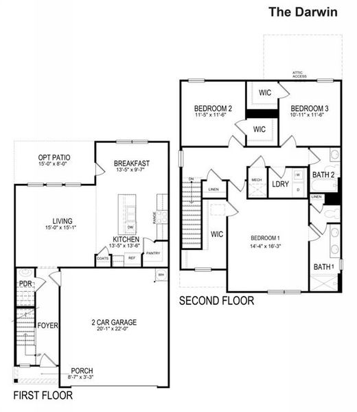 2D floor plan layout of this home in Oaks at Cedar Grove, Fairburn, GA (Image 2).