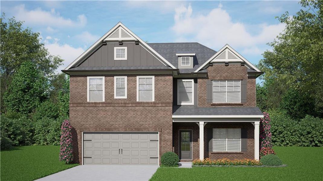 Front exterior of a new home in Fowler Farms, Auburn, GA, highlighting curb appeal (Image 1). Front exterior of a new home in Fowler Farms, Auburn, GA, highlighting curb appeal (Image 1).