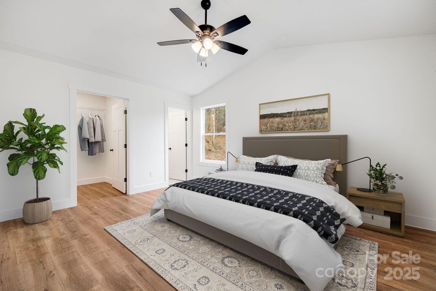 Primary bedroom shown with virtual staging