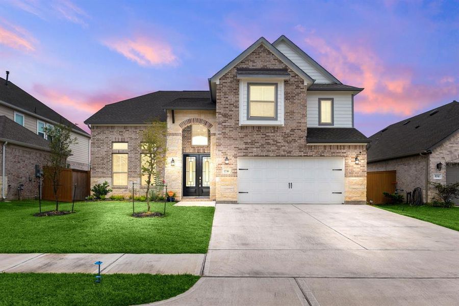 Elegant brick and stone elevation.