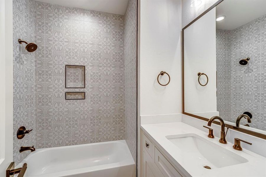 Full bath with shower / bathing tub combination and vanity Full bath with shower / bathing tub combination and vanity