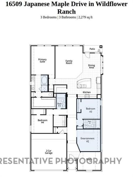2D floor plan layout of this home in Wildflower Ranch: 50ft. lots, Dish, TX (Image 2).